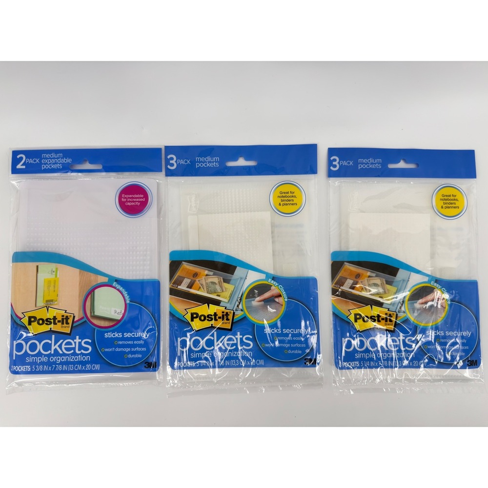Post-it Pockets Simple Organization Medium Bundle 8 Pockets Total Clear 3M